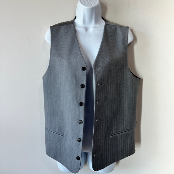 Vintage Gray Vertical Striped Button Down Vest - Picture 6 of 6